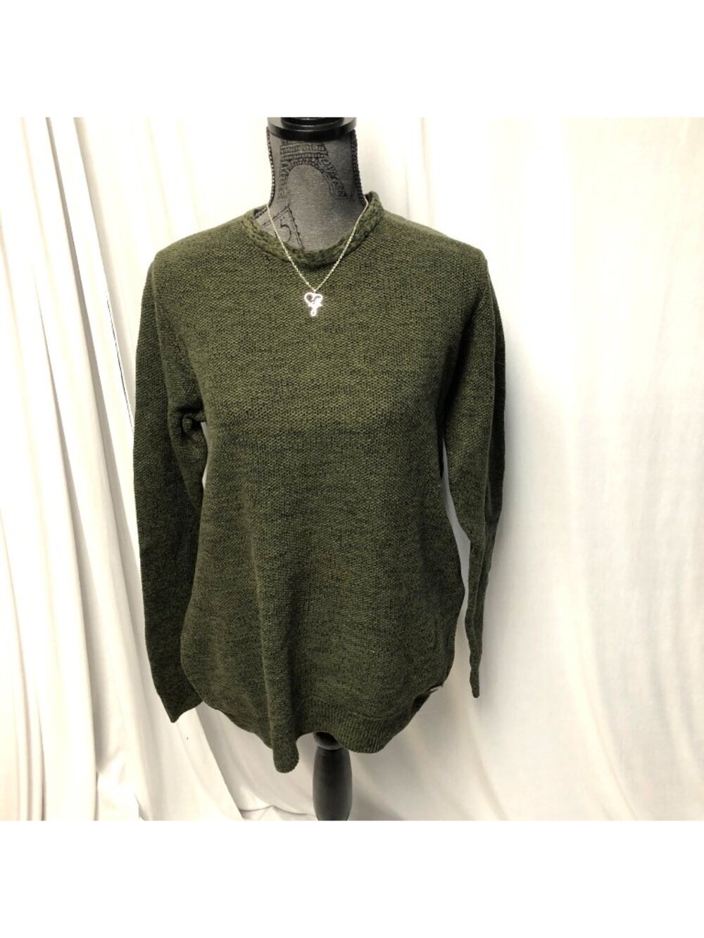 Kangol Sweater Womens Size Large Green Knit Cotton Crew Neck Long Sleeve Comfy